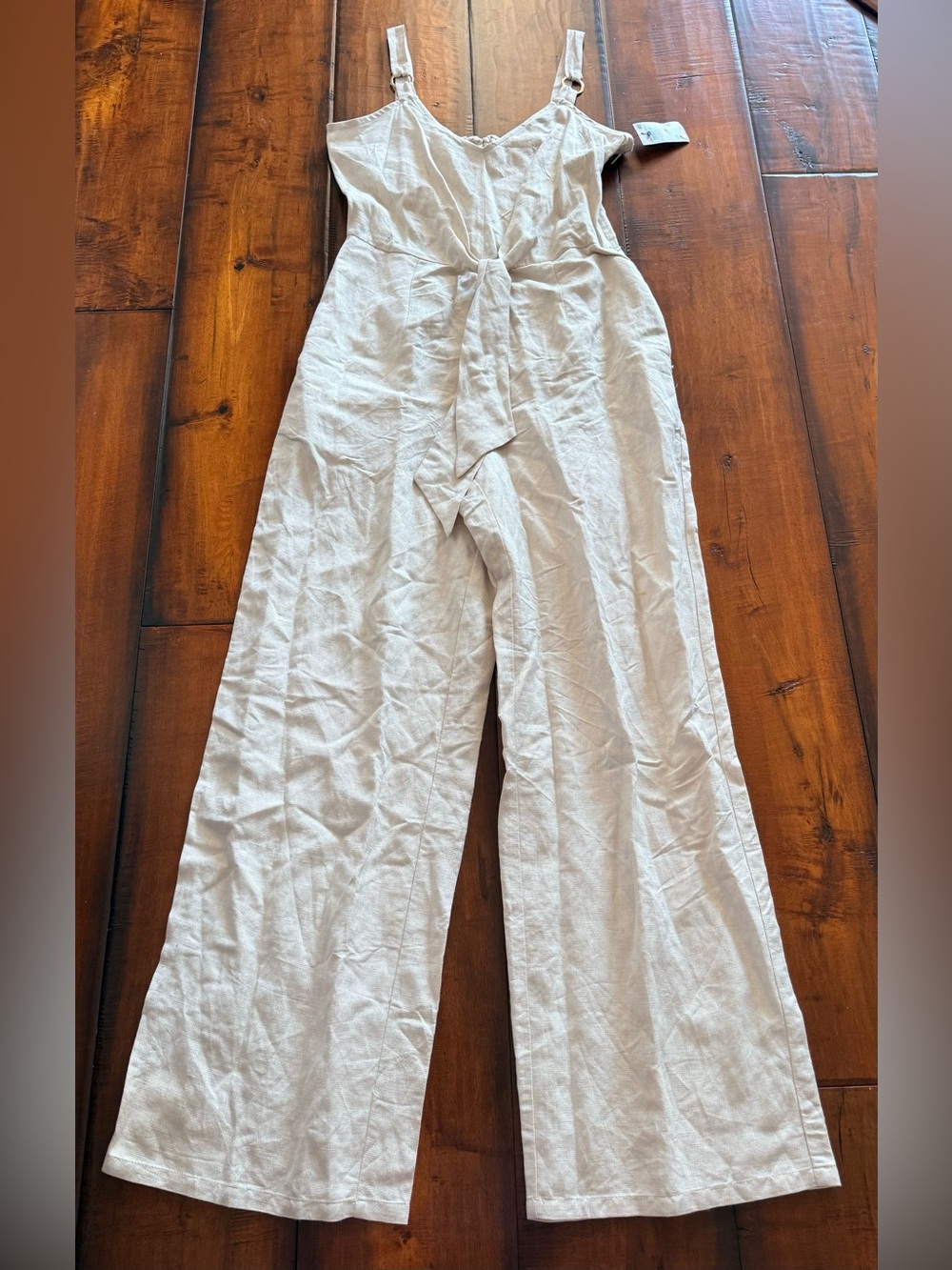NWT INC International Concepts Cream Linen and Gold Thread Wide-Leg Jumpsuit